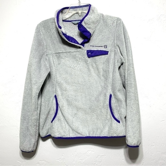 Free Country Women's Fleece Quarter Snap Sweatshirt Gray & Purple sz Medium - Picture 1 of 8